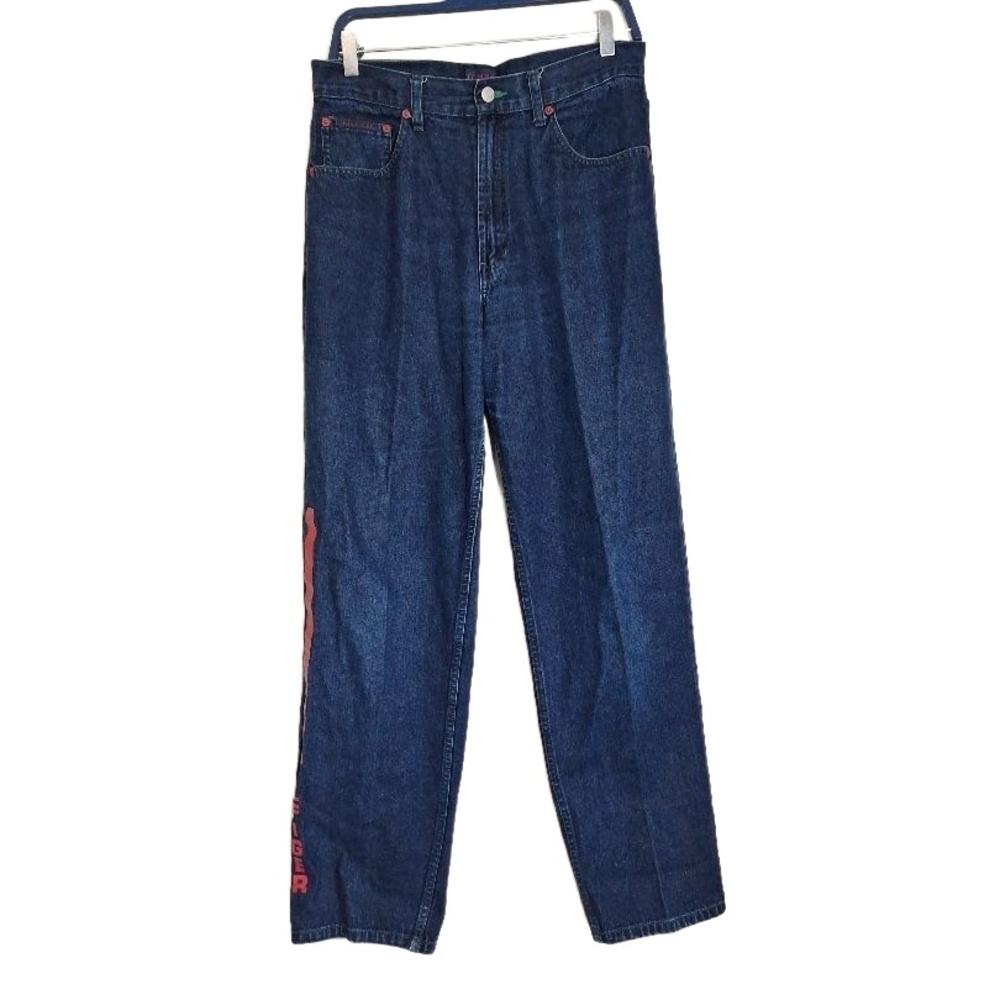 Tommy Hilfiger Dark Blue Vertical Branding Vintage 1999 Y2K Straight Jeans